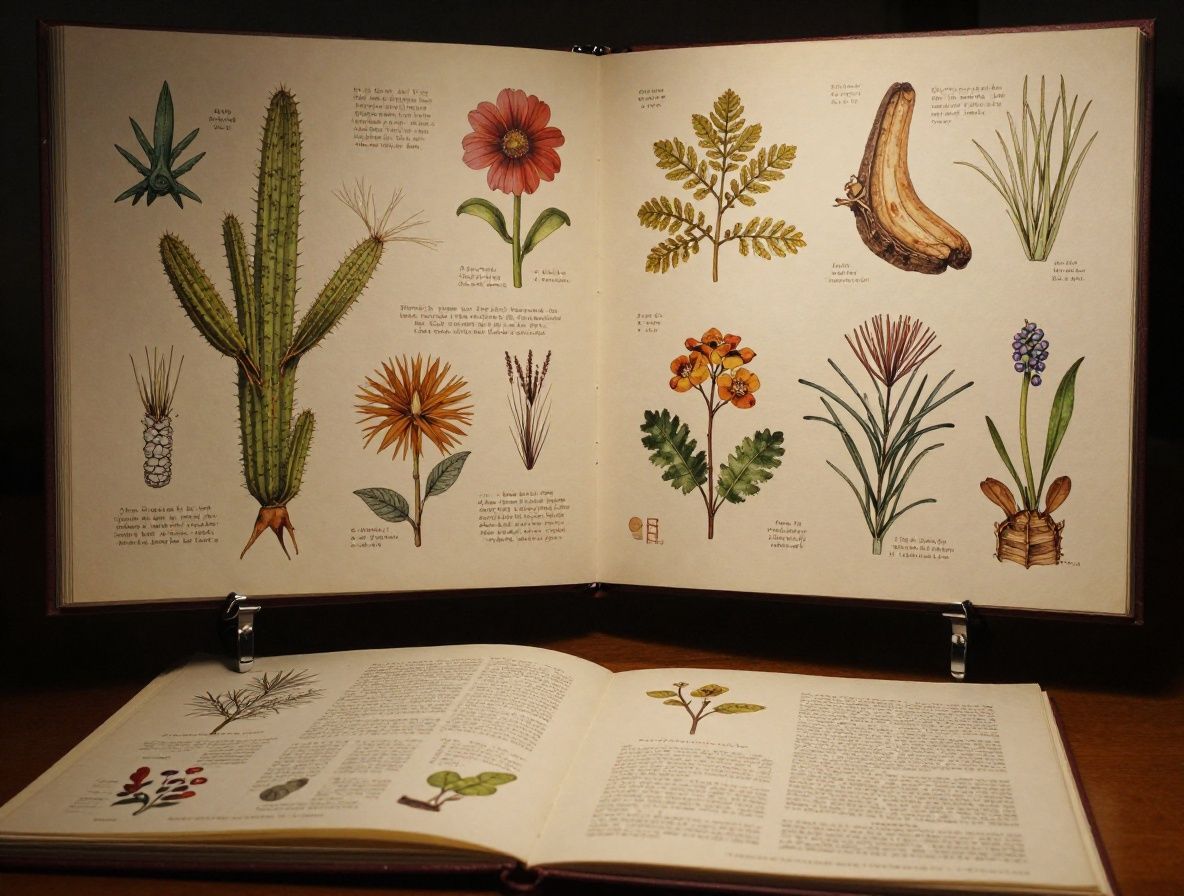 Otvorená kniha s botanickými ilustráciami liečivých rastlín na drevenom stole v mäkkom prirodzenom svetle, symbolizujúca harmóniu znalostí a prírody